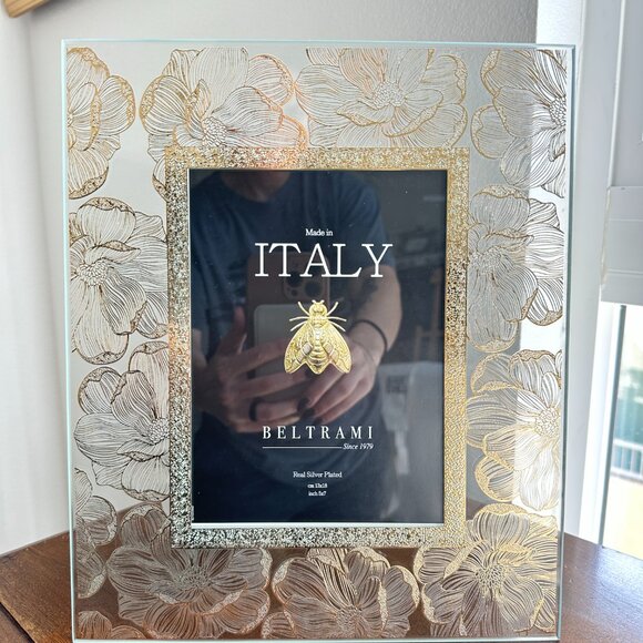 NEW - Beltrami Italy Gold Floral Real Silver Plated 5 x 7 Picture Frame - Picture 5 of 6